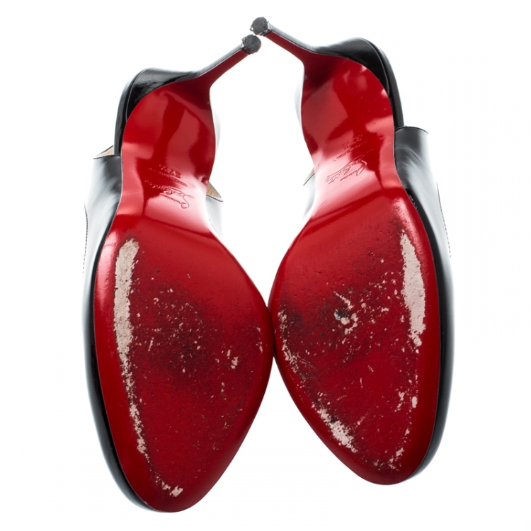 Pre Owned Christian Louboutin Black Patent Leather  Fifi Slingback Sandals Size 37.5