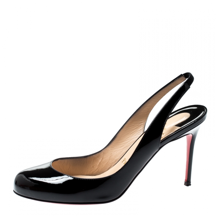 Pre Owned Christian Louboutin Black Patent Leather  Fifi Slingback Sandals Size 37.5