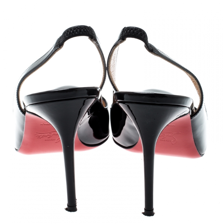 Pre Owned Christian Louboutin Black Patent Leather  Fifi Slingback Sandals Size 37.5