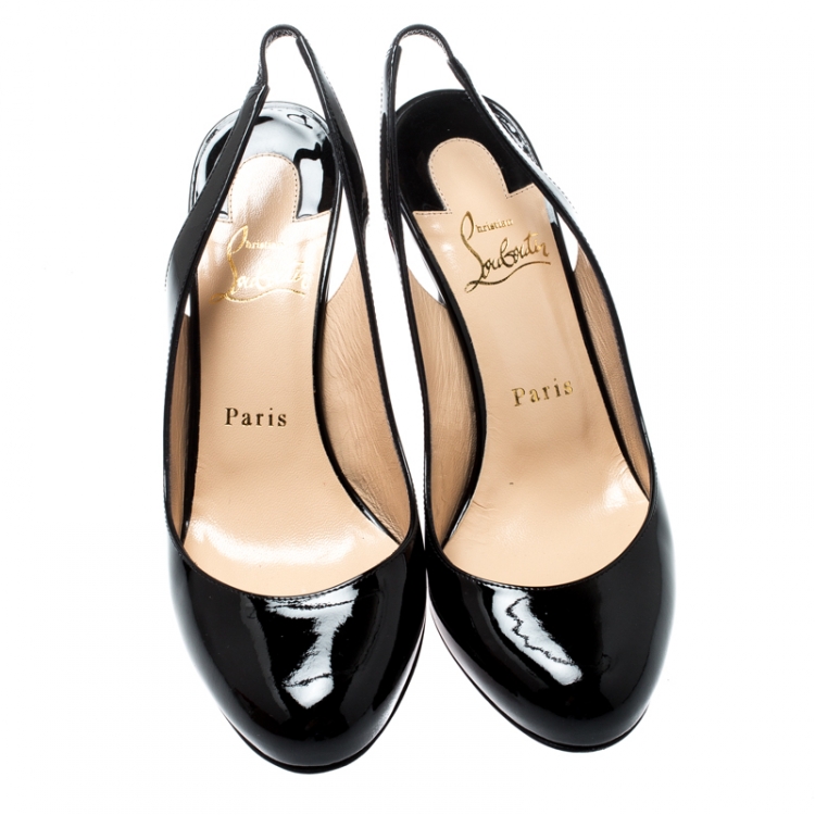 Pre Owned Christian Louboutin Black Patent Leather  Fifi Slingback Sandals Size 37.5