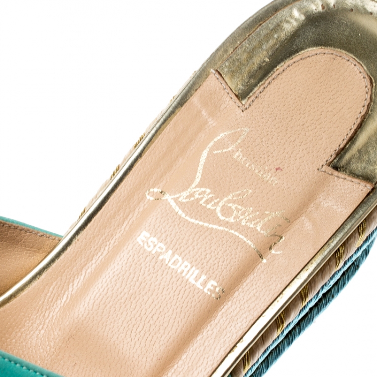 Pre Owned Christian Louboutin Multicolor Leather And Woven Espadrille Platform Slides Size 39