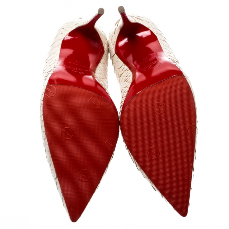 Pre Owned Christian Louboutin White Python Leather So Kate Pointed Toe Pumps Size 39