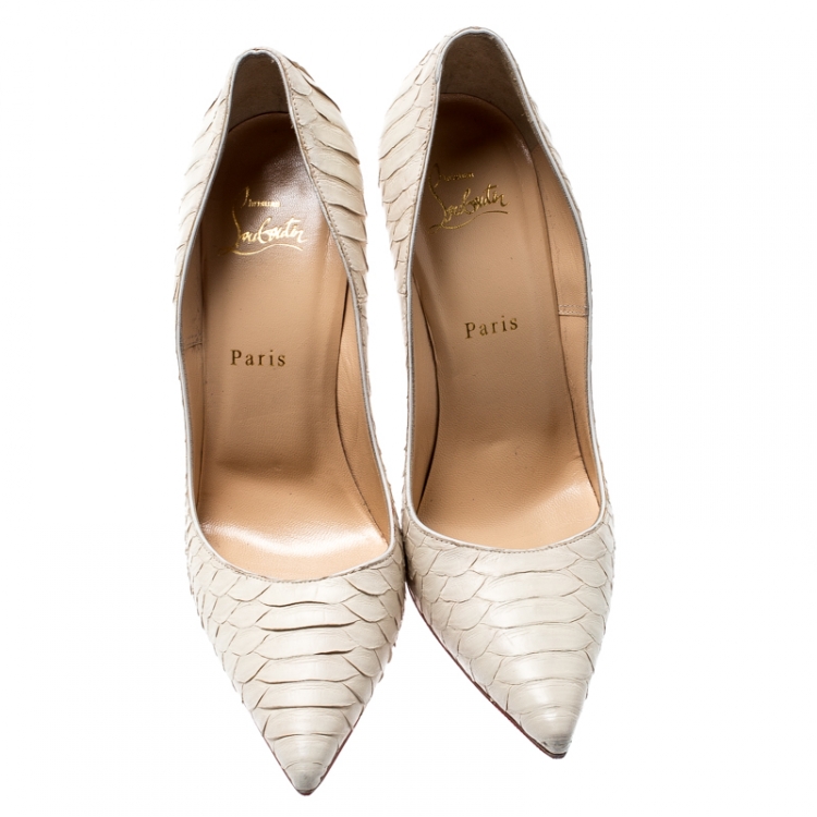 Pre Owned Christian Louboutin White Python Leather So Kate Pointed Toe Pumps Size 39