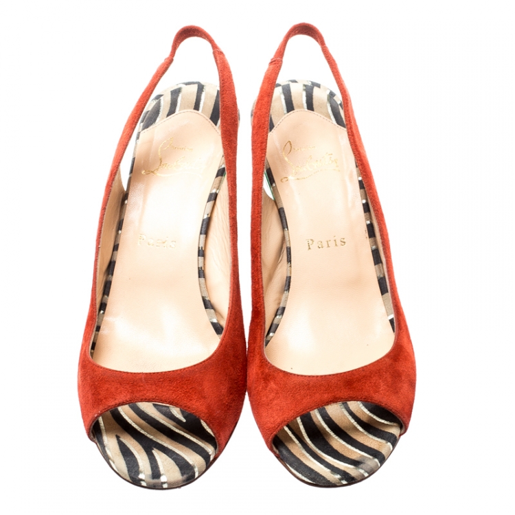 Pre Owned Christian Louboutin Multicolor Suede and Mirror Leather Miramar Open Toe Slingback Sandals Size 39