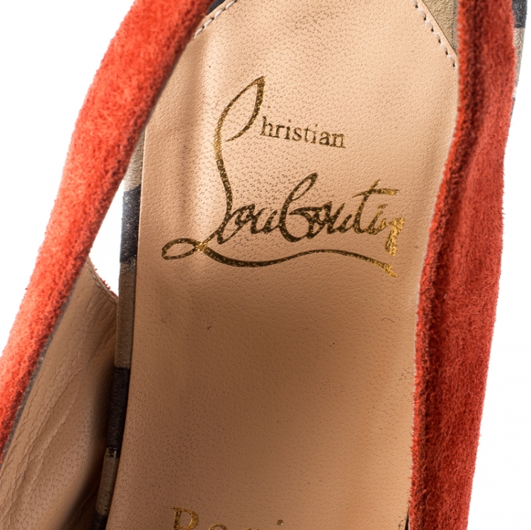 Pre Owned Christian Louboutin Multicolor Suede and Mirror Leather Miramar Open Toe Slingback Sandals Size 39