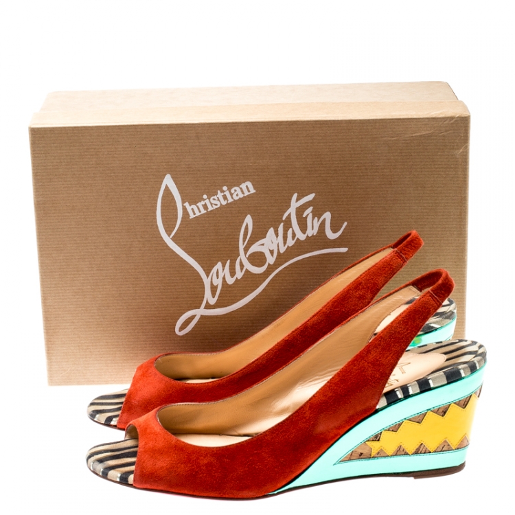 Pre Owned Christian Louboutin Multicolor Suede and Mirror Leather Miramar Open Toe Slingback Sandals Size 39