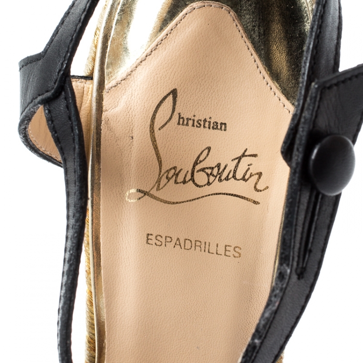 Pre Owned Christian Louboutin Black Leather T-Strap Trotolita Wedges Platform Sandals Size 40