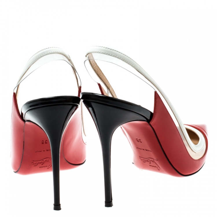 Pre Owned Christian Louboutin Tricolor PVC And Leather Paulina Pointed Toe Slingback Sandals Size 38