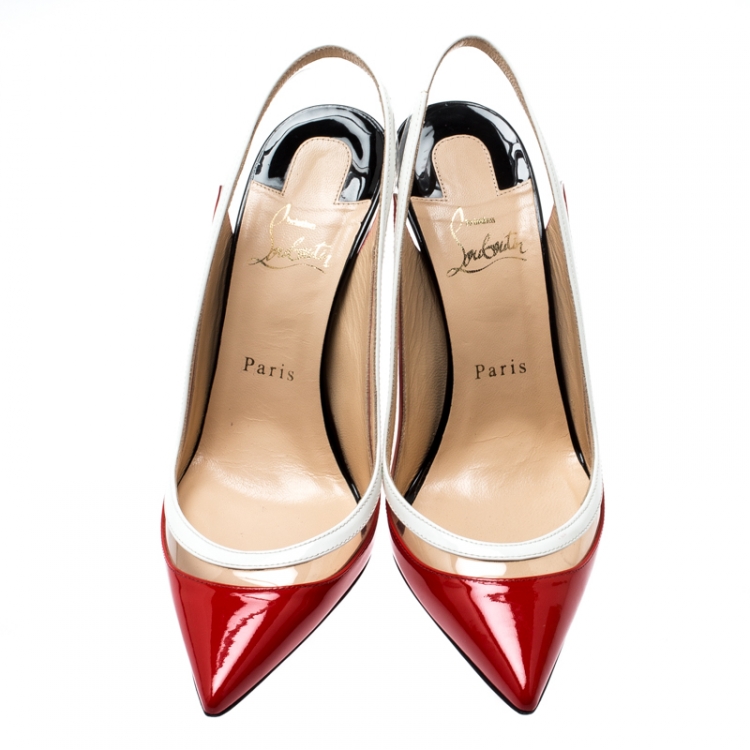 Pre Owned Christian Louboutin Tricolor PVC And Leather Paulina Pointed Toe Slingback Sandals Size 38
