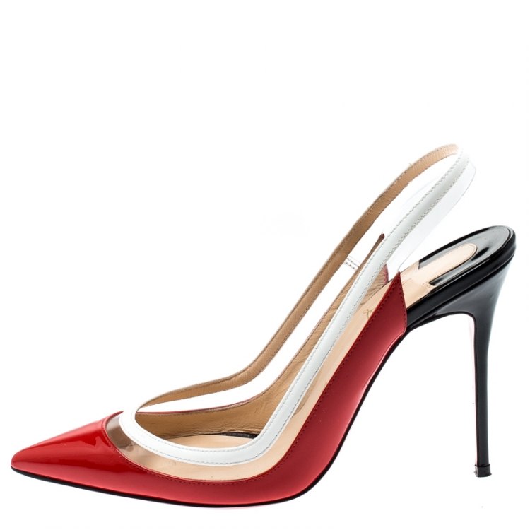 Pre Owned Christian Louboutin Tricolor PVC And Leather Paulina Pointed Toe Slingback Sandals Size 38