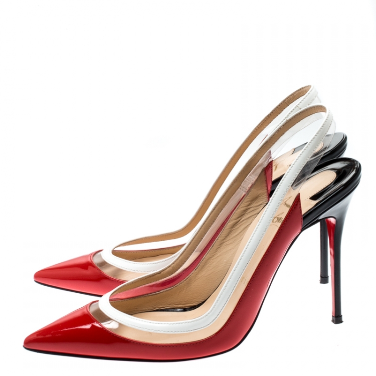 Pre Owned Christian Louboutin Tricolor PVC And Leather Paulina Pointed Toe Slingback Sandals Size 38