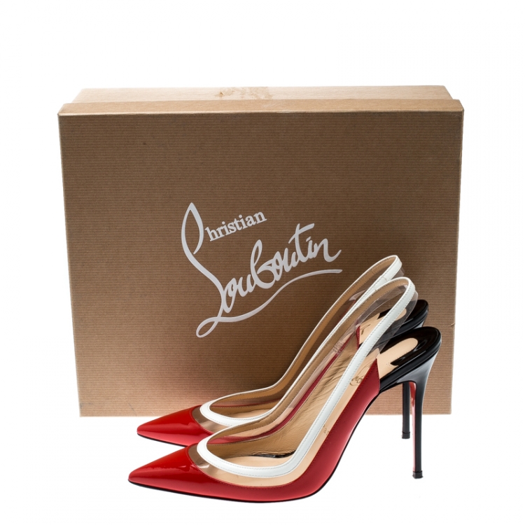 Pre Owned Christian Louboutin Tricolor PVC And Leather Paulina Pointed Toe Slingback Sandals Size 38