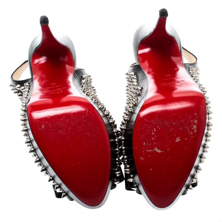 Pre Owned Christian Louboutin Black Spike Leather Clou Noeud Platform Slingback Sandals Size 41