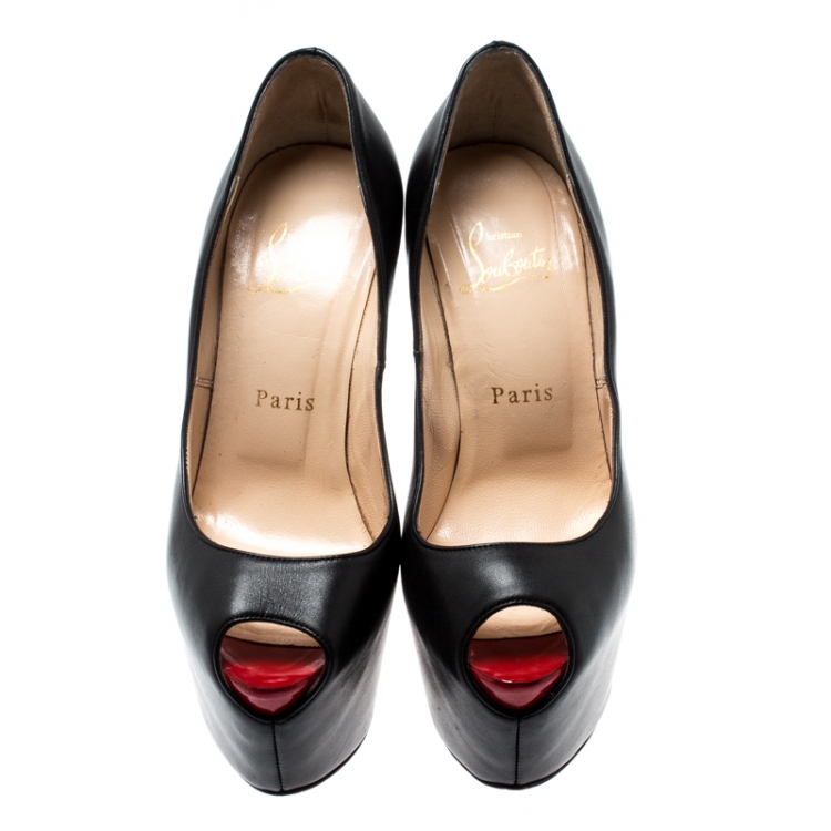 Pre Owned Christian Louboutin Black Suede Highness Peep Toe Platform Pumps Size 35.5