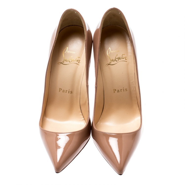 Pre Owned Christian Louboutin Beige Patent Leather Pigalle Pumps Size 35.5
