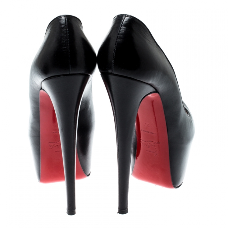 Pre Owned Christian Louboutin Black Leather Daffodile Platform Pumps Size 37