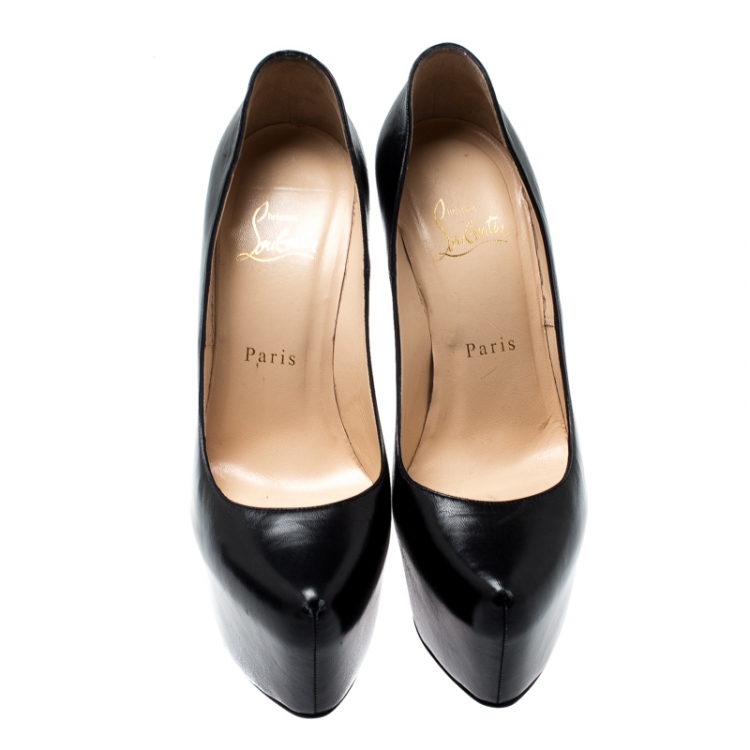 Pre Owned Christian Louboutin Black Leather Daffodile Platform Pumps Size 37