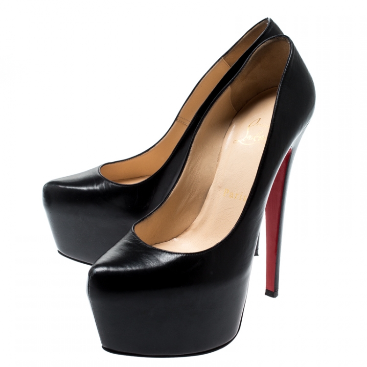 Pre Owned Christian Louboutin Black Leather Daffodile Platform Pumps Size 37