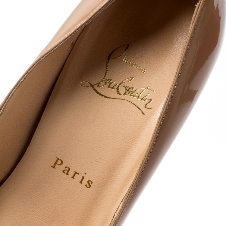 Pre Owned Christian Louboutin Beige Patent Leather Bianca Platform Pumps Size 37.5