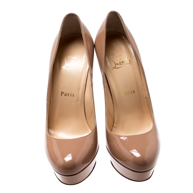 Pre Owned Christian Louboutin Beige Patent Leather Bianca Platform Pumps Size 38