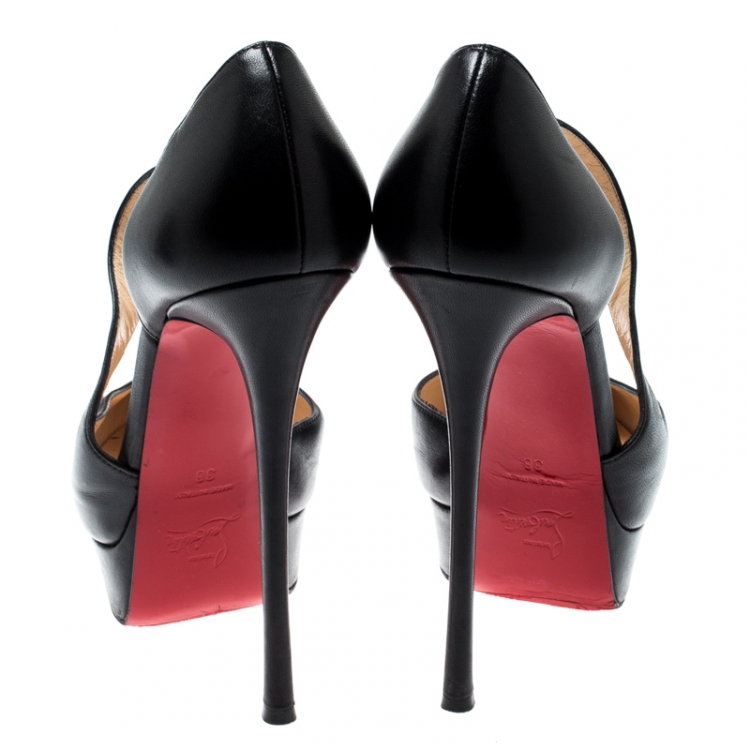 Pre Owned Christian Louboutin Black Leather Decalcoco Cross Strap Platform Pumps 38