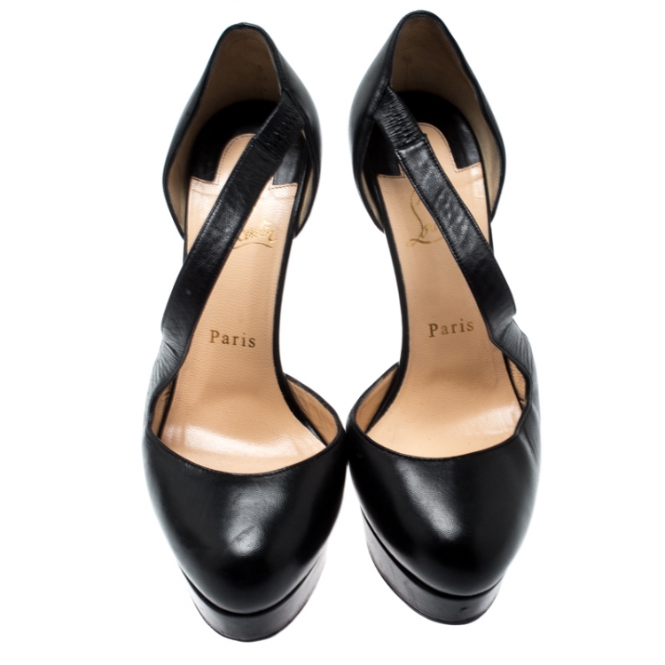 Pre Owned Christian Louboutin Black Leather Decalcoco Cross Strap Platform Pumps 38