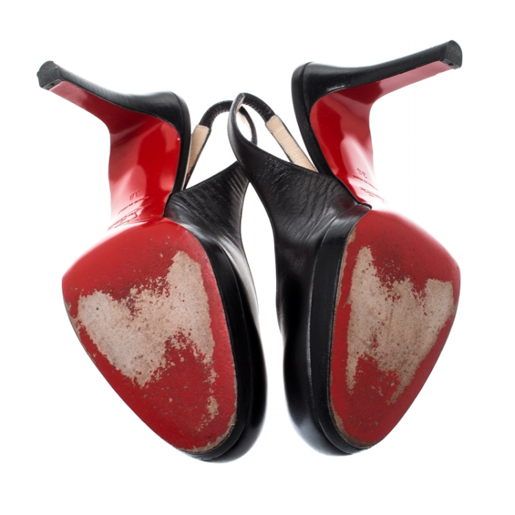 Pre Owned Christian Louboutin Black Leather Platform Slingback Sandals Size 38