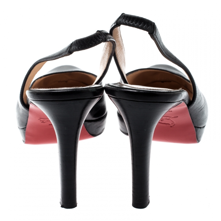 Pre Owned Christian Louboutin Black Leather Platform Slingback Sandals Size 38