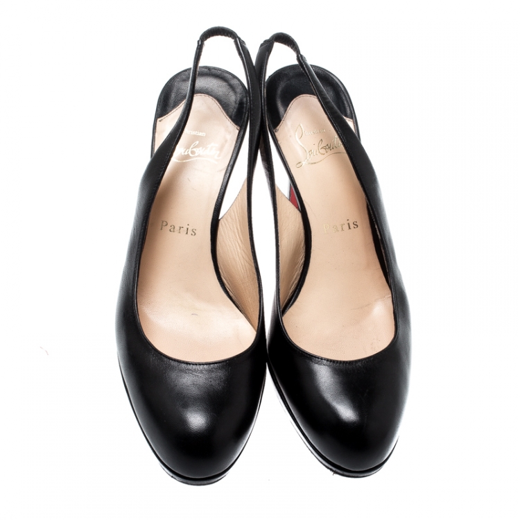 Pre Owned Christian Louboutin Black Leather Platform Slingback Sandals Size 38