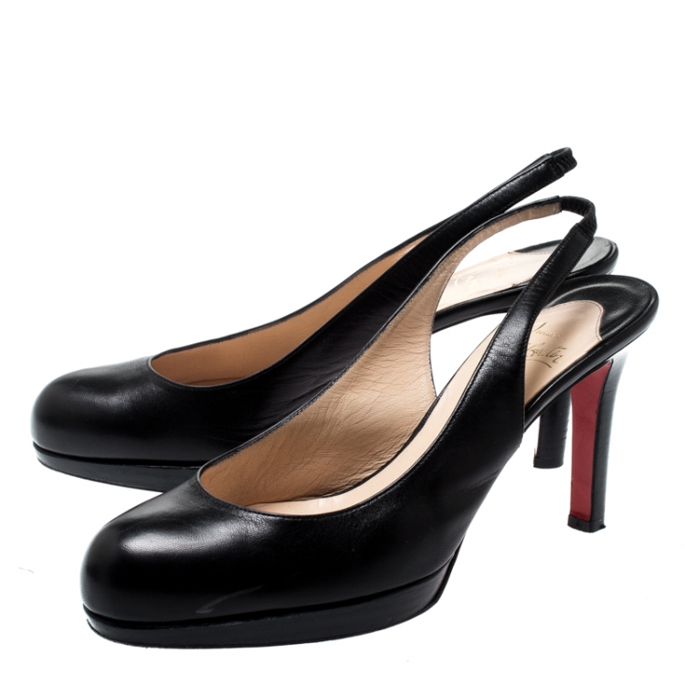 Pre Owned Christian Louboutin Black Leather Platform Slingback Sandals Size 38