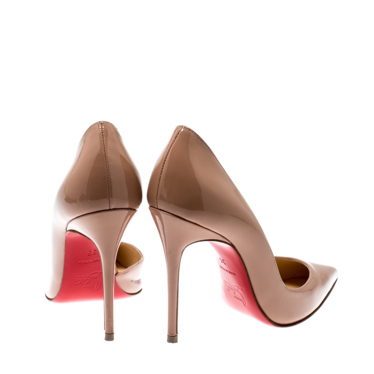 Pre Owned Christian Louboutin Beige Patent Leather Iriza D'orsay Pointed Toe Pumps Size 35