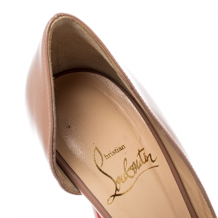 Pre Owned Christian Louboutin Beige Patent Leather Iriza D'orsay Pointed Toe Pumps Size 35