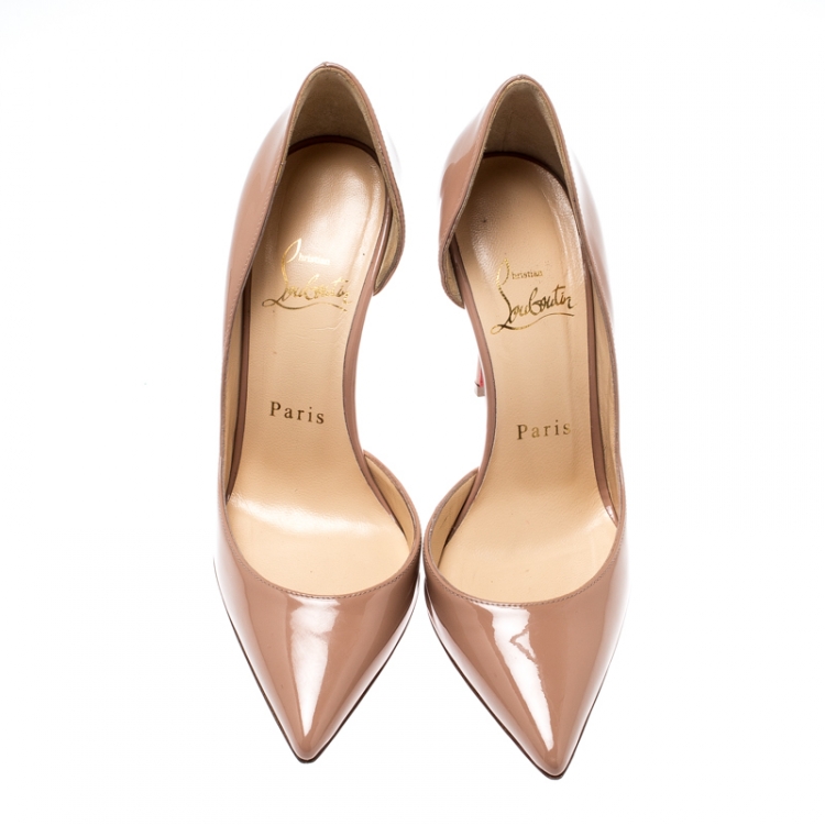 Pre Owned Christian Louboutin Beige Patent Leather Iriza D'orsay Pointed Toe Pumps Size 35