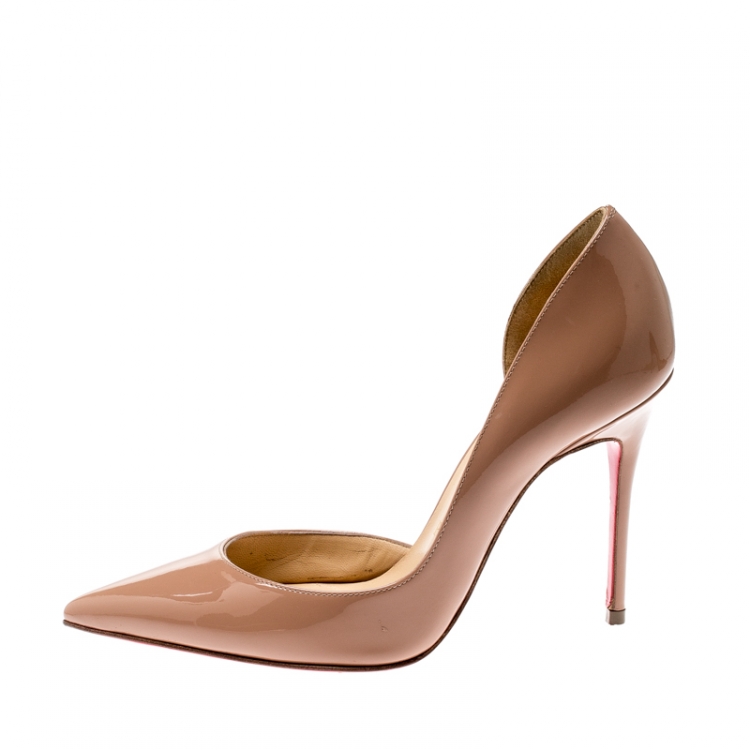 Pre Owned Christian Louboutin Beige Patent Leather Iriza D'orsay Pointed Toe Pumps Size 35