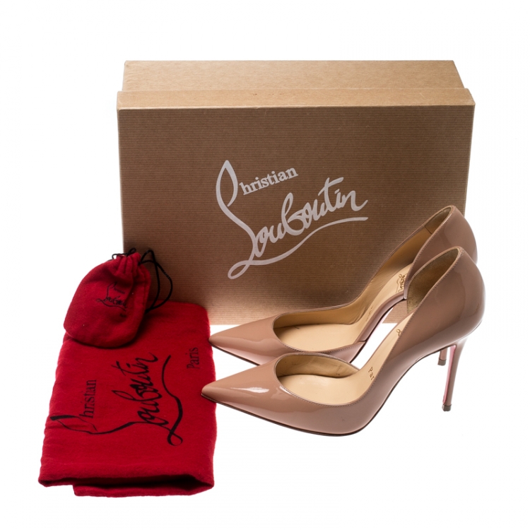 Pre Owned Christian Louboutin Beige Patent Leather Iriza D'orsay Pointed Toe Pumps Size 35