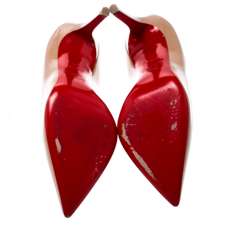 Pre Owned Christian Louboutin Beige Patent Leather So Kate Pumps Size 38.5