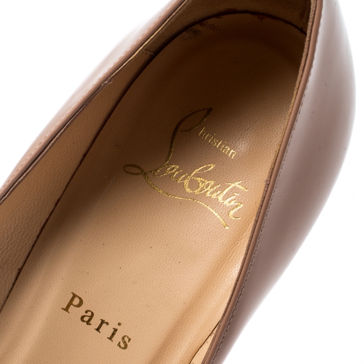 Pre Owned Christian Louboutin Beige Patent Leather So Kate Pumps Size 38.5