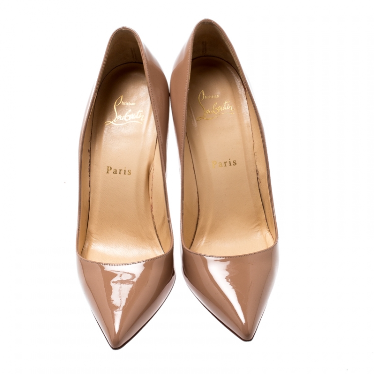 Pre Owned Christian Louboutin Beige Patent Leather So Kate Pumps Size 38.5