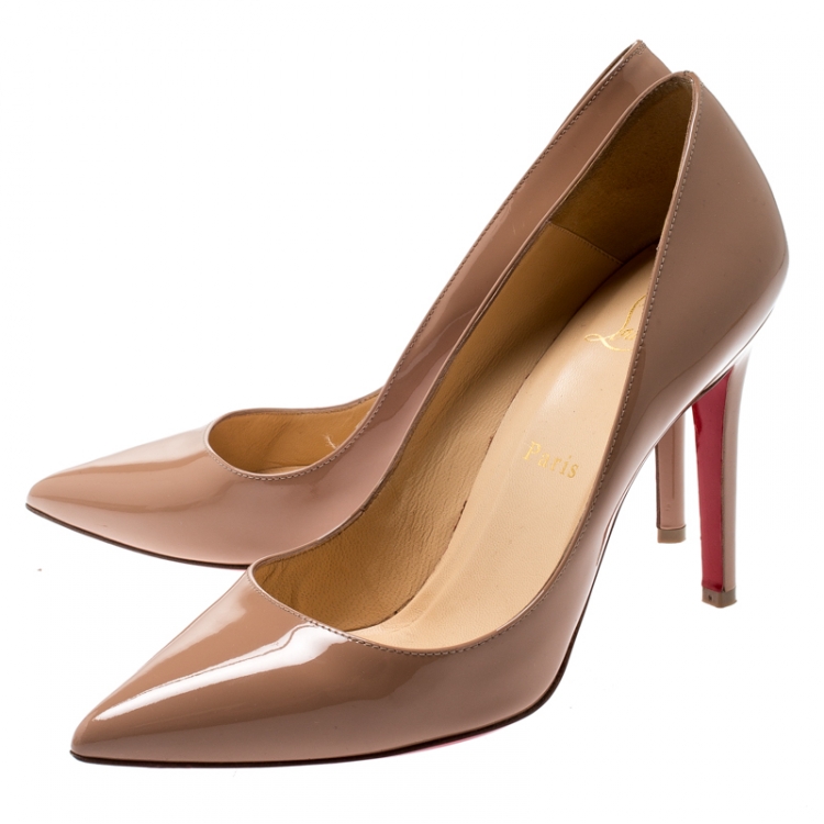 Pre Owned Christian Louboutin Beige Patent Leather So Kate Pumps Size 38.5