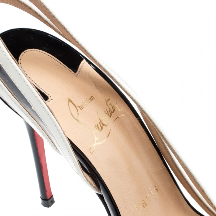 Pre Owned Christian Louboutin Metallic Gold/White Leather And PVC Paralili Slingback D'orsay Pumps Size 35.5