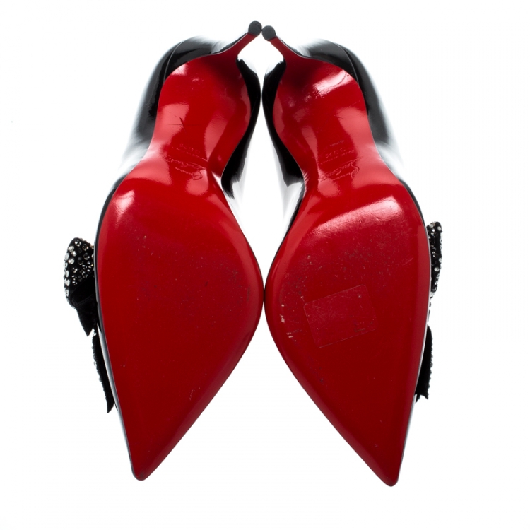 Pre Owned Christian Louboutin Black Patent Leather Madame Menule Pointed Toe Pumps Size 39.5