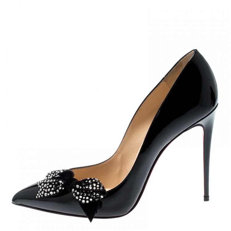 Pre Owned Christian Louboutin Black Patent Leather Madame Menule Pointed Toe Pumps Size 39.5