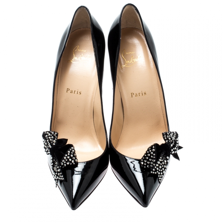 Pre Owned Christian Louboutin Black Patent Leather Madame Menule Pointed Toe Pumps Size 39.5
