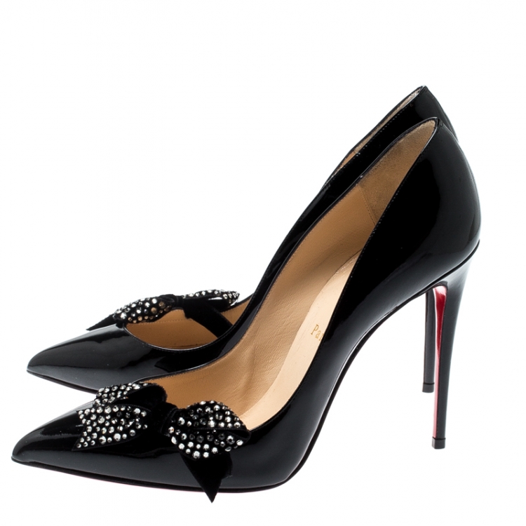 Pre Owned Christian Louboutin Black Patent Leather Madame Menule Pointed Toe Pumps Size 39.5