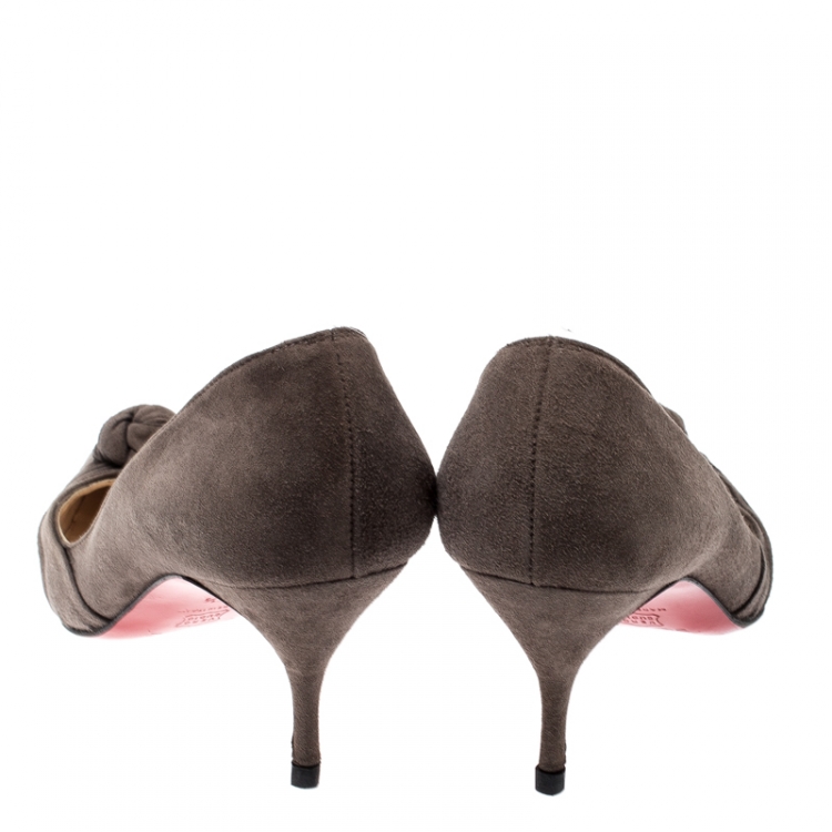 Pre Owned Christian Louboutin Dark Grey Suede Knot Francaise Pumps Size 38.5