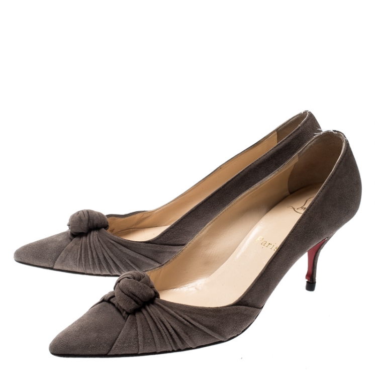Pre Owned Christian Louboutin Dark Grey Suede Knot Francaise Pumps Size 38.5