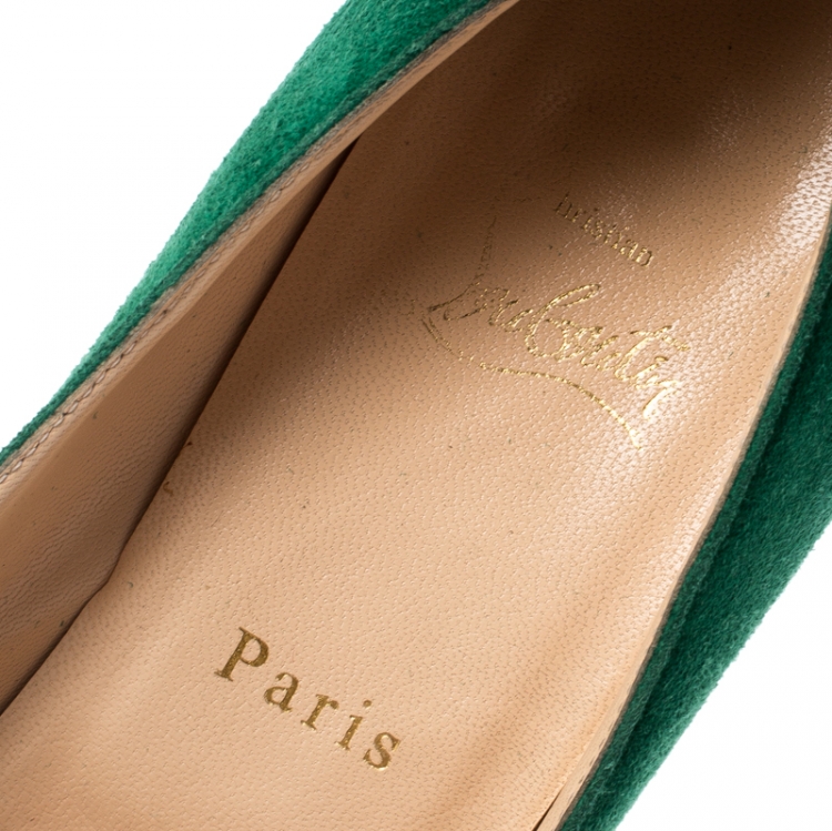 Pre Owned Christian Louboutin Green Suede New Simple Platform Pumps Size 39