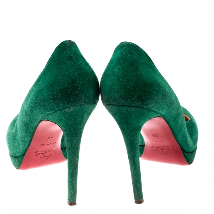 Pre Owned Christian Louboutin Green Suede New Simple Platform Pumps Size 39