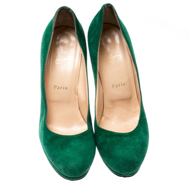 Pre Owned Christian Louboutin Green Suede New Simple Platform Pumps Size 39