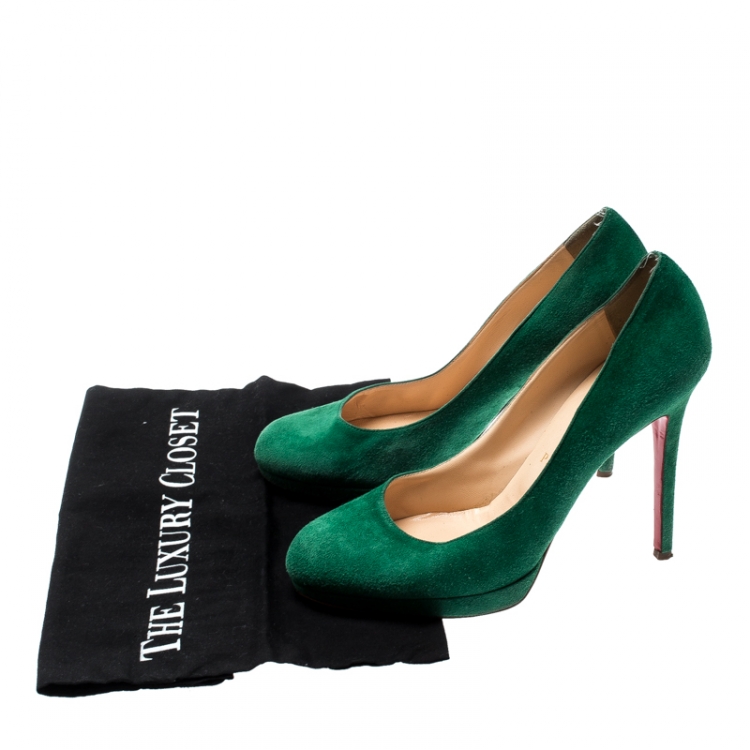 Pre Owned Christian Louboutin Green Suede New Simple Platform Pumps Size 39